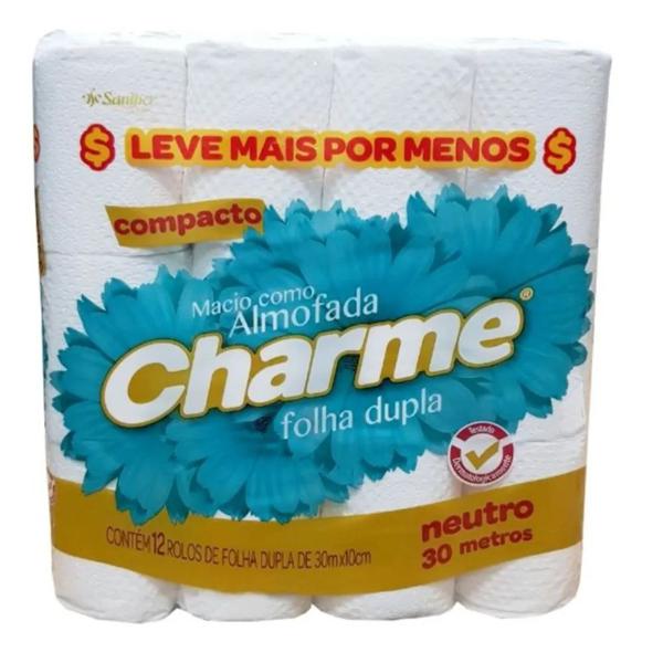 Papel Higiênico CHARME Folha Dupla Neutro 30MX10cm Com 12 Unidades