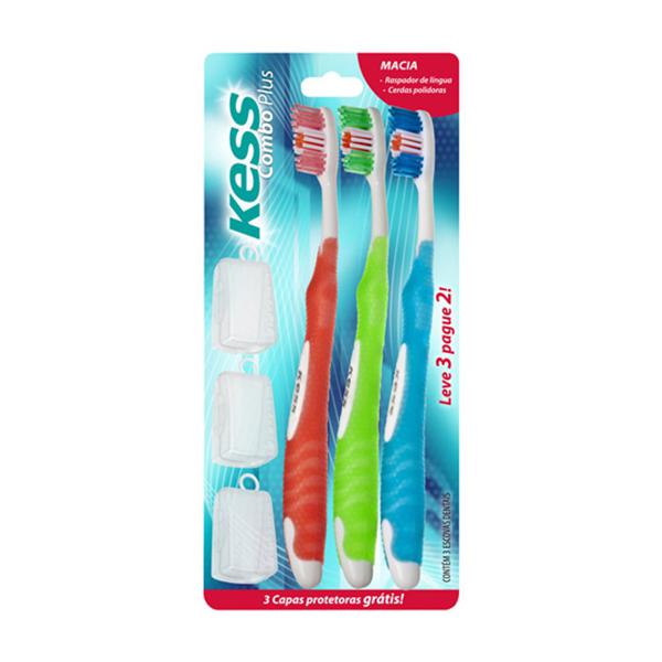 Escova Dental KESS Combo Plus Macia Com 3 Unidades
