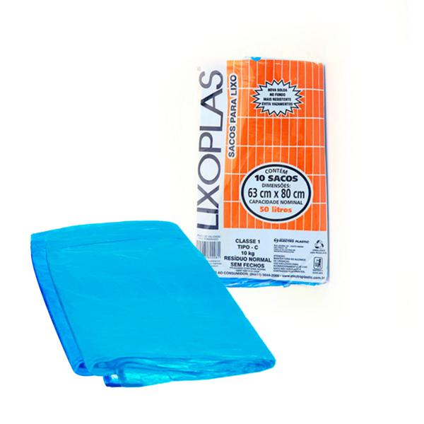 Saco de Lixo LIXOPLAS Azul 50L com 10 Unidades