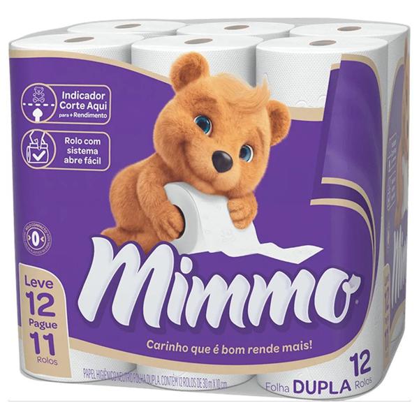 Papel Higiênico MIMMO Folha Dupla 30mX10cm Com 12 Unidades