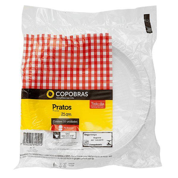 Pratos Descartáveis COPOPLAST Fundo 21cm Com 10 Unidades