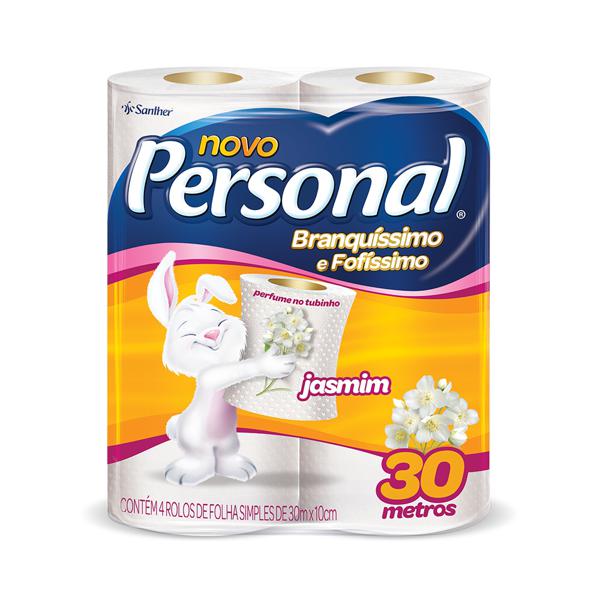 Papel Higiênico PERSONAL Folha Simples Jasmim 30m 4 Rolos