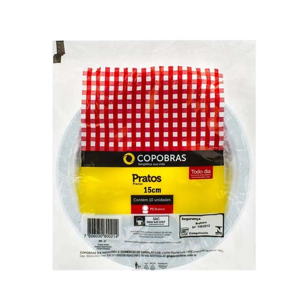 Pratos Descartáveis COPOPLAST Raso 15cm Com 10 Unidades