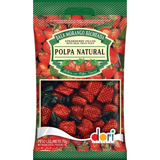 Bala Morango Recheada Polpa Natural Dori 70g