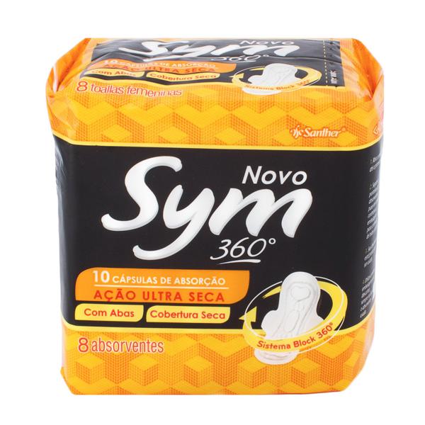 Absorvente SYM 360 Cobertura Seca Com Abas Com 8 Unidades
