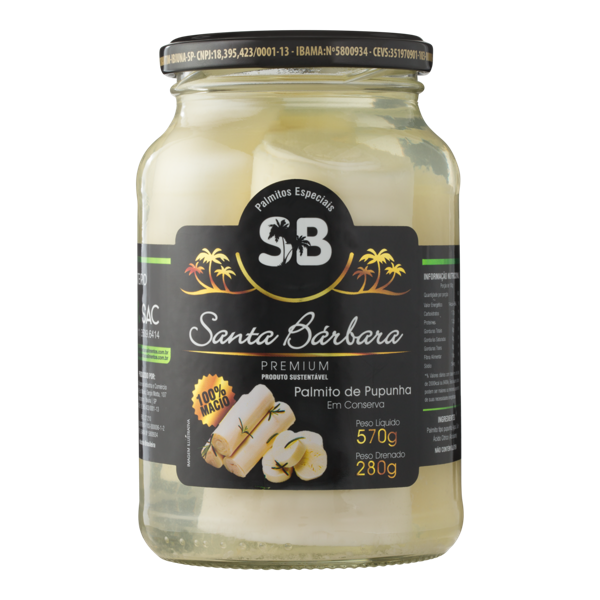 Palmito Pupunha em Conserva Inteiro Santa Bárbara Vidro 280g